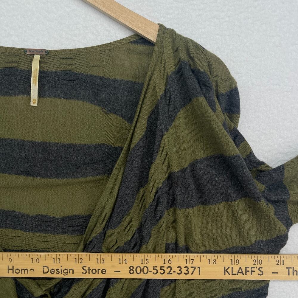 FREE PEOPLE Sweater XS Crumpled Striped Cardigan Slouchy Button Up Cotton Green - Picture 9 of 11